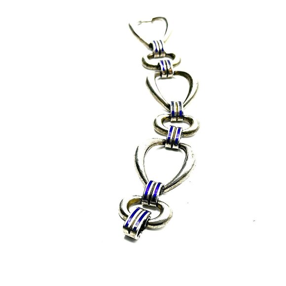 Vintage Italian Pietro Sorini Sterling Silver & Cobalt Enamel Link Bracelet - Picture 9 of 12
